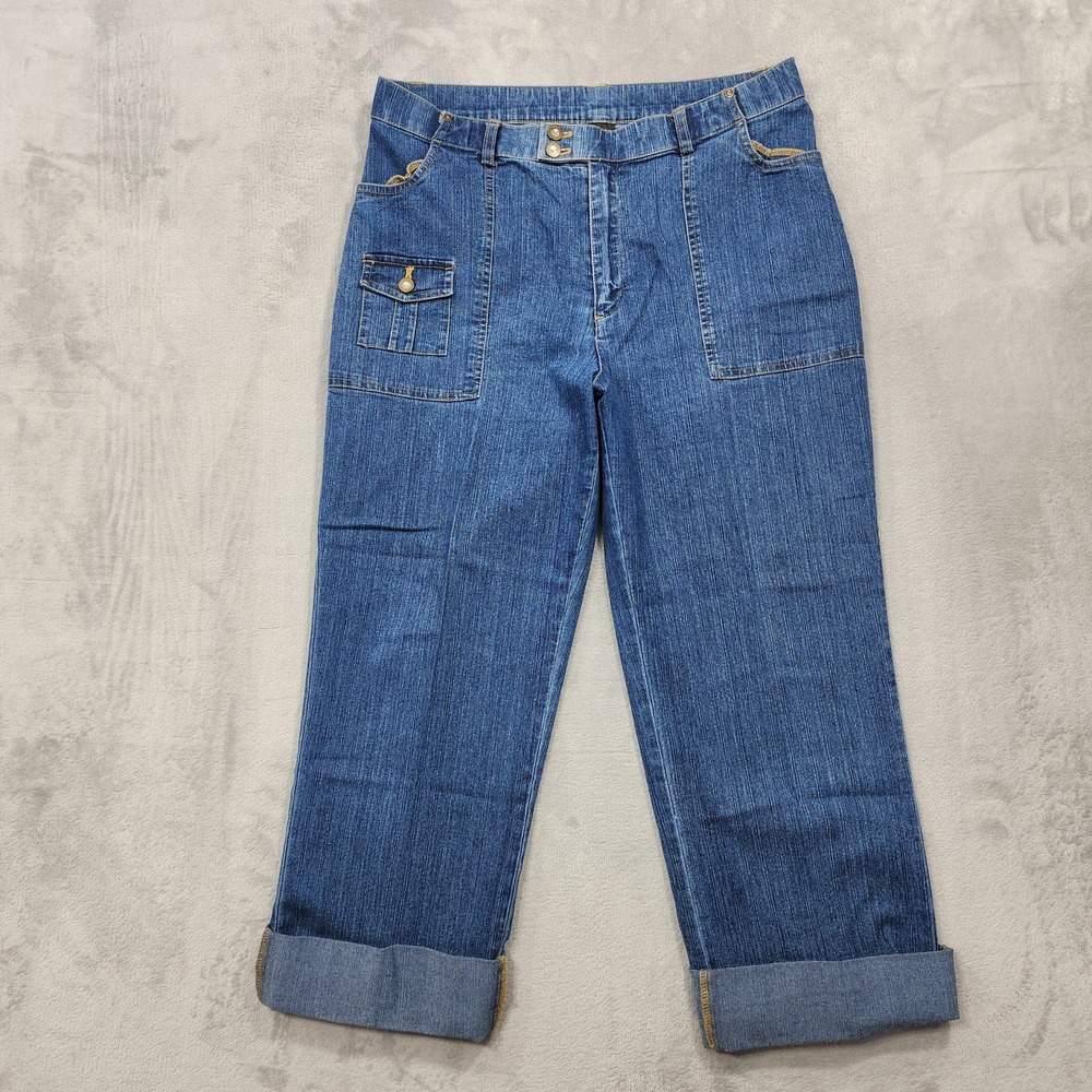 Vintage Erika Jeans Womens 12P PETITE Blue High Rise Capri Cuffed Cargo Stretch